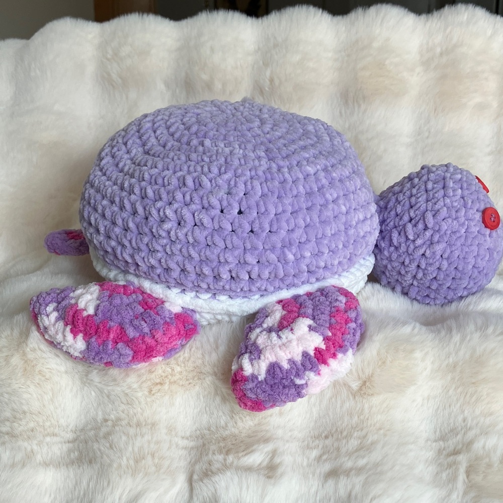 Handmade Crochet Plush Turtle in Lavender and Pink